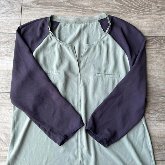 Aritzia Wilfred Purple Sage Green Contrasting  Colour Chiffon Shirt Dress - Picture 7 of 12